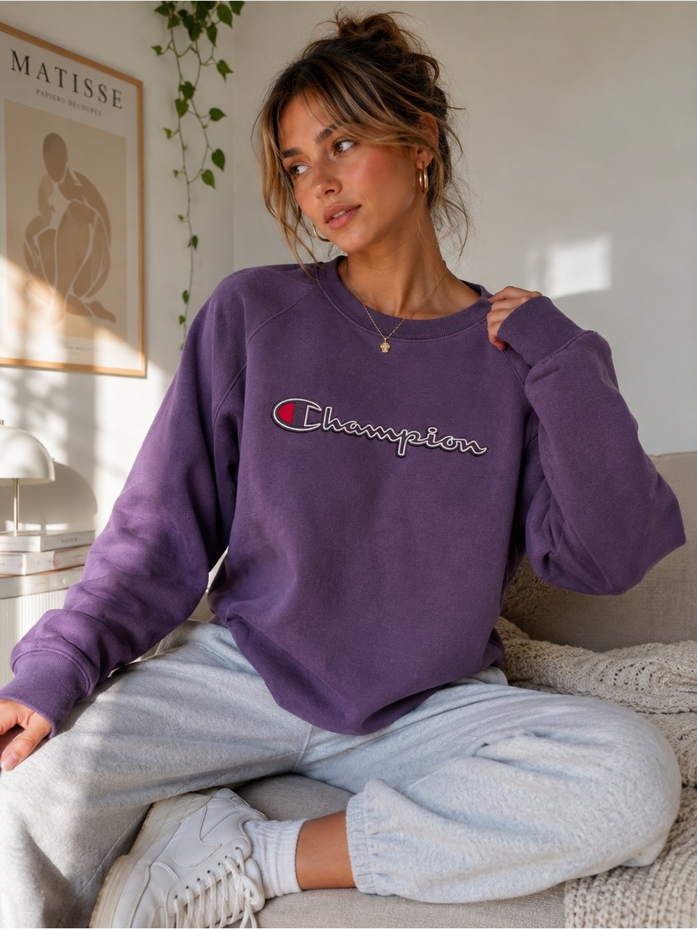 2000s Champion Purple Embroidered Crewneck Sweatshirt Y2K